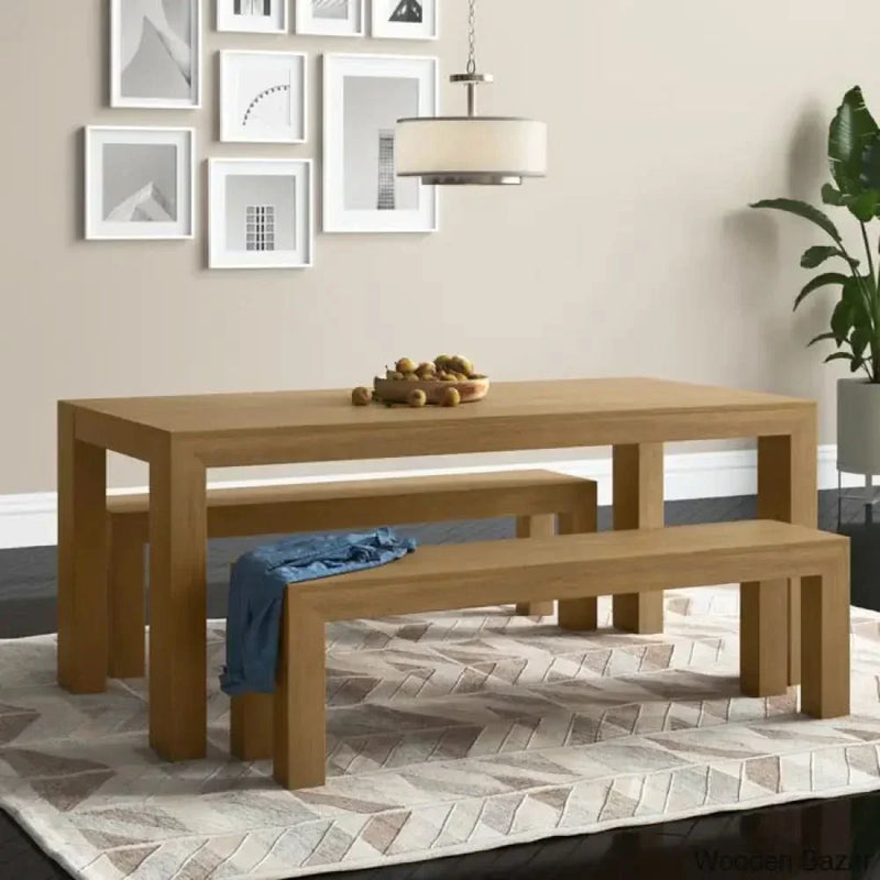 Cady 6 Seater Teak Wood Solid Dining Set - Wooden Empiro Pecan Wirebrush