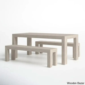 Cady 6 Seater Teak Wood Solid Dining Set - Wooden Empiro Seashell Wirebrush