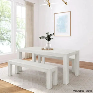 Cady 6 Seater Teak Wood Solid Dining Set - Wooden Empiro White Sand Wirebrush