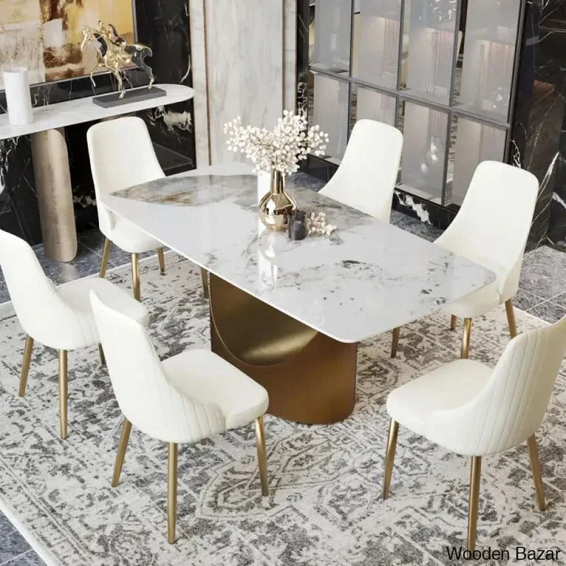 Cage Royal 4 & 6 Seater Stone Top Pedestal Dining Set - Wooden Empiro Seater