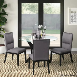 Caron 4 Seater Glass Top Pedestal Dining Set - Wooden Empiro Black