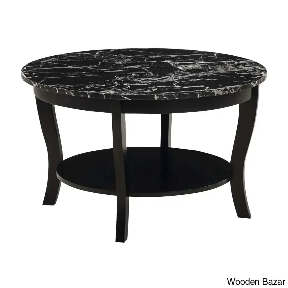 Chadwick 30’’ Coffee Table With Shelf And Center Table Black Faux Marble/Black
