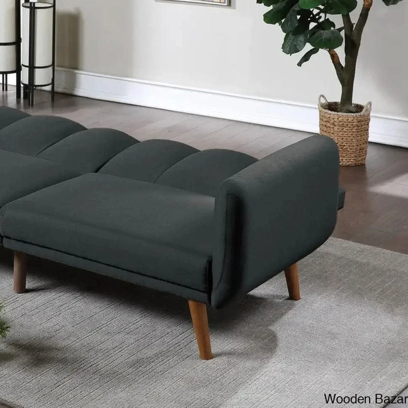 Charlotte Elegant Black Polyfiber Convertible Sofa Bed with Wooden Legs