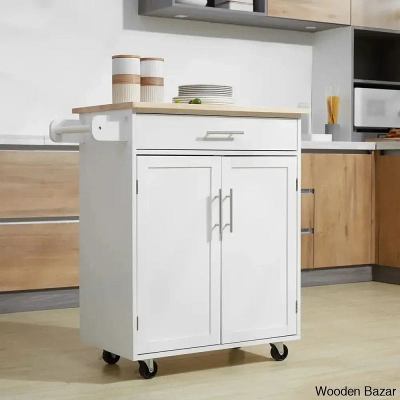 Cheng Solid Wood Top Kitchen Cart Kitchen trolley cart cabinet kitchen island with storage