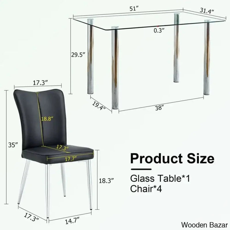Clemency 4 Seater Glass Top Dining Set - Wooden Empiro
