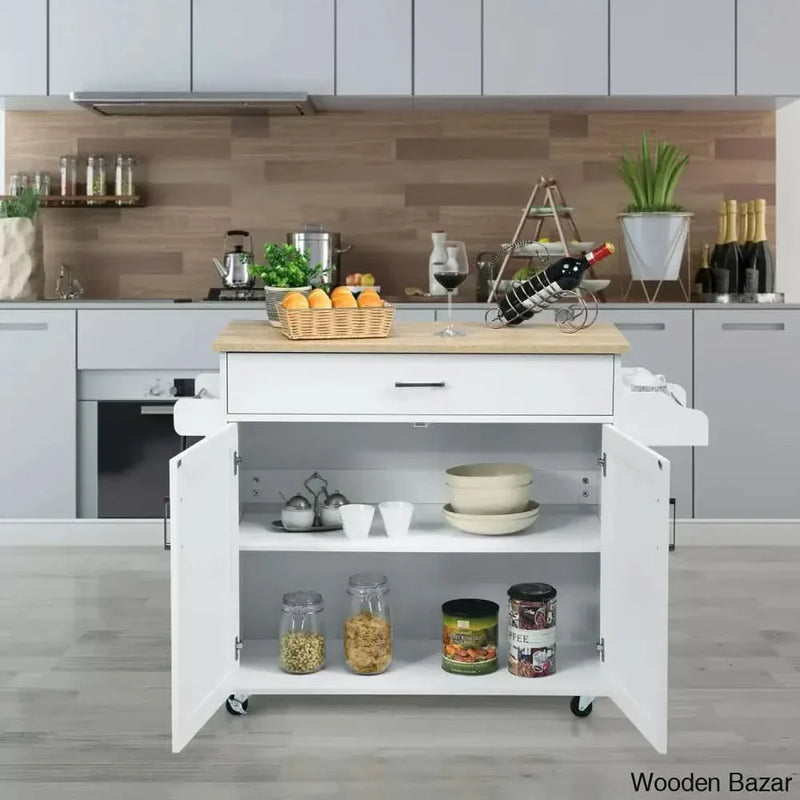 Clemmie Wood Kitchen Island Kitchen trolley cart cabinet kitchen island with storage