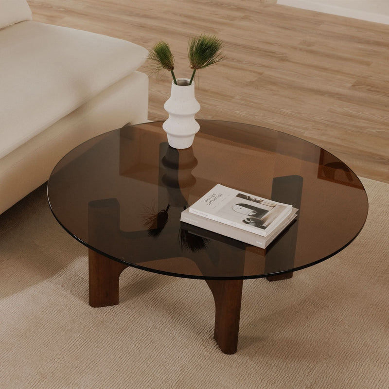 Onpix Round Glass Coffee Table - Wooden Empiro