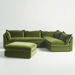 Velvet Sectional — Olive Green L-Shape, made to order by Wooden Empiro