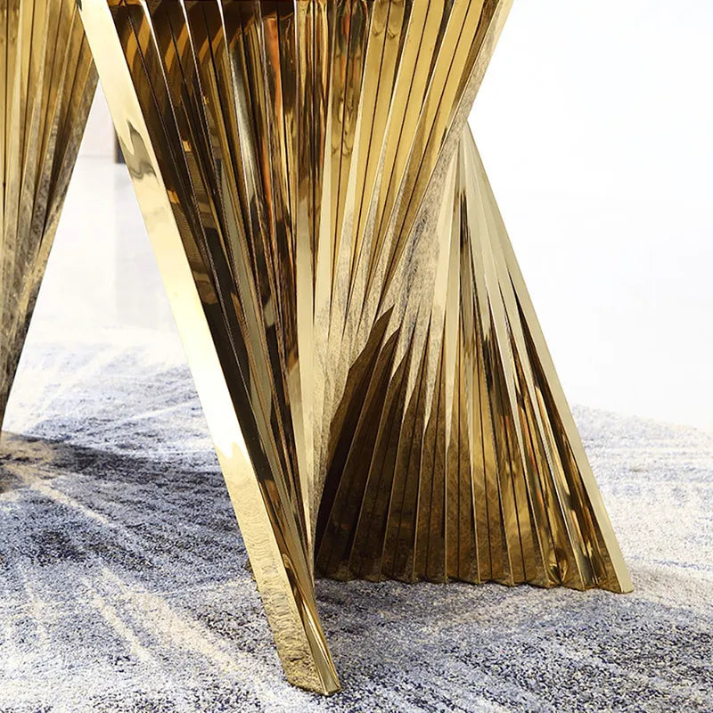 Noble Modern dining table featuring a luxurious marble top and a sleek stainless steel pedestal base final part payment