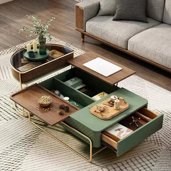 Jasper Wooden Empiro Green Coffee Table Set