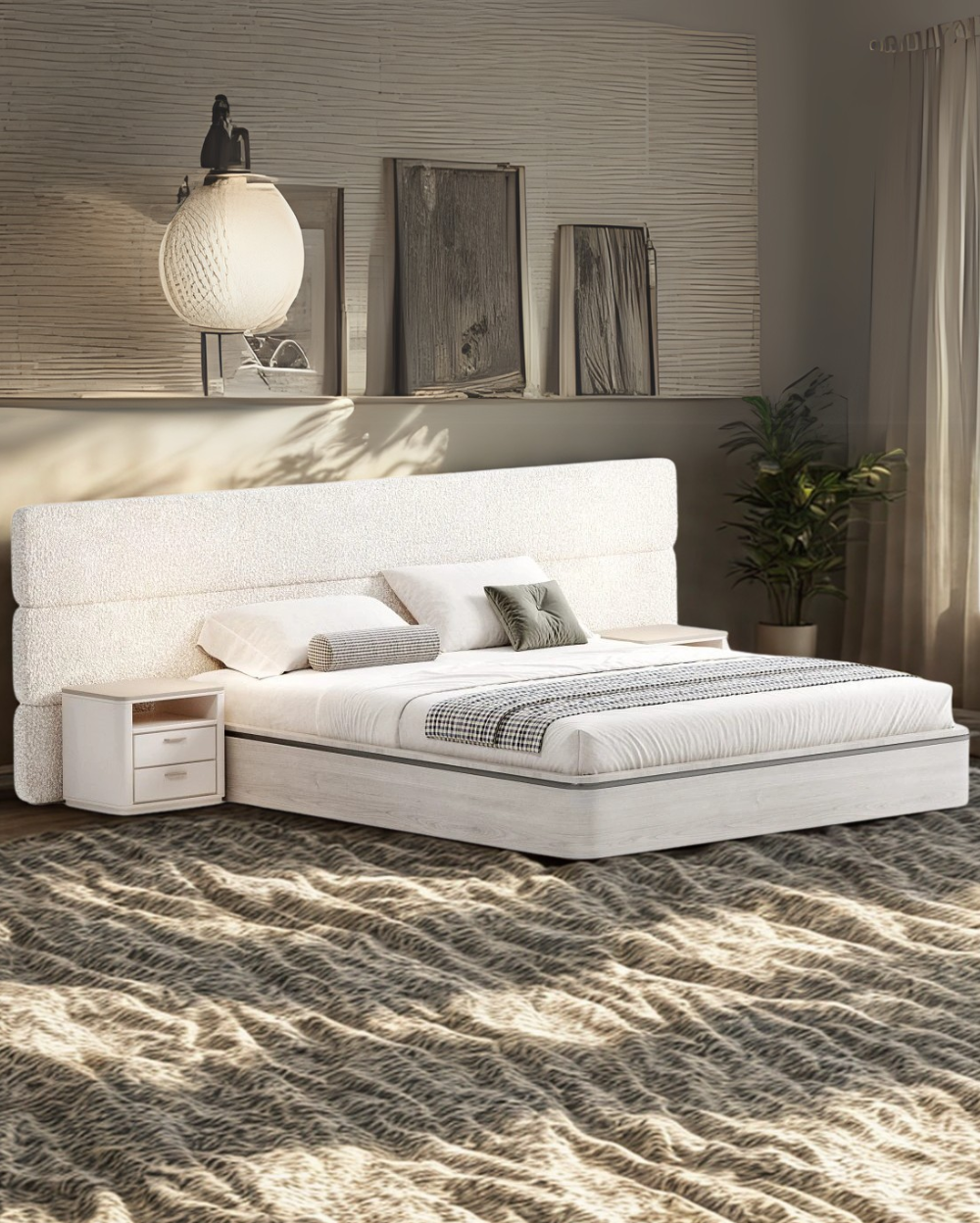 PanelNest Luxury Minimalist Bed with Side Table