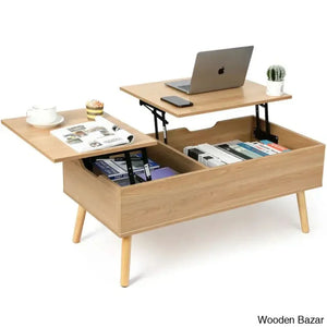 Desaric Lift Top Coffee And Center Table With Storage Wood Top/Wood Base