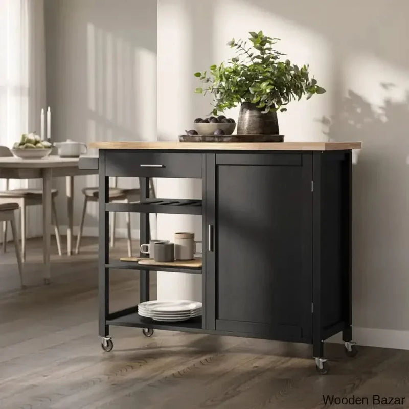 Domenique Solid Wood Top Kitchen Cart Kitchen trolley cart cabinet kitchen island with storage
