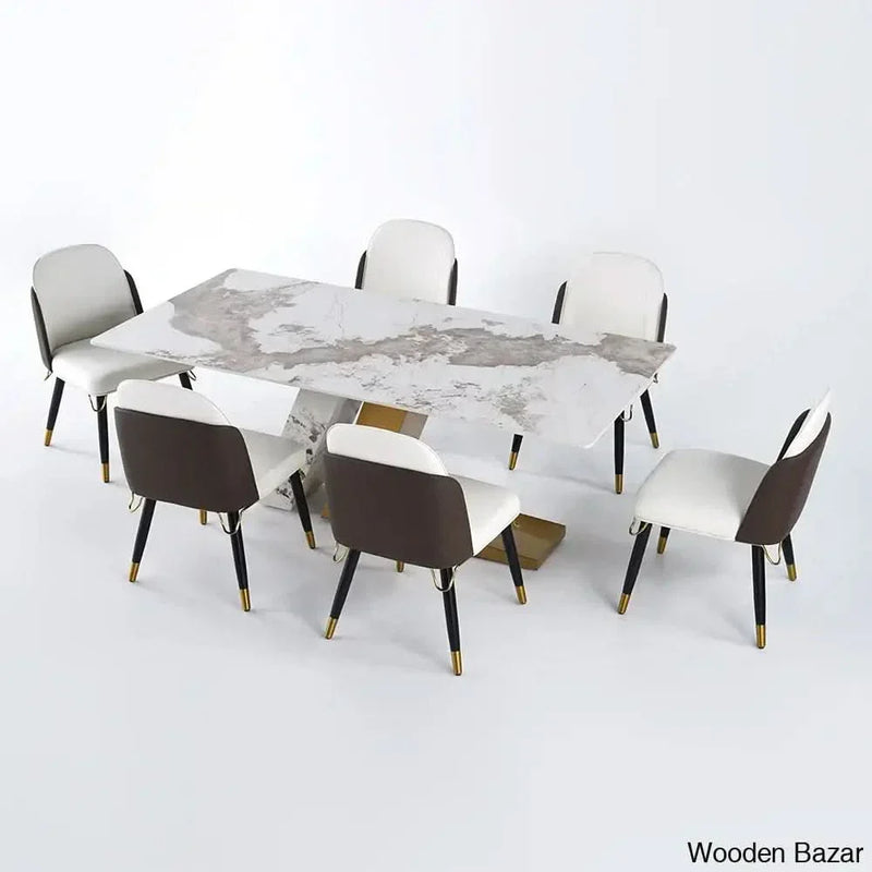 Dorothy 70.9" Modern Dining Set with Sintered Stone Table Top and 6 Sleek Chairs