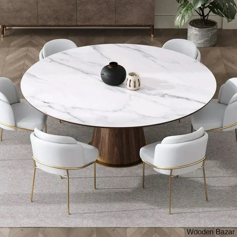 Duff Mid-Century Modern 7-Piece Dining Set - 48" Round White Table with 6 Stylish Side Chairs
