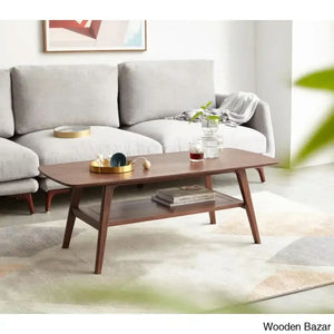 Dulcion Coffee And Center Table Natural Wood Living Room With Storage Shelf Writing Desk Walnut /