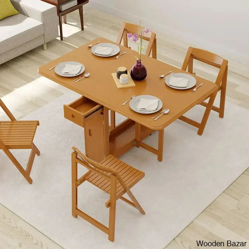 Dustin Modern Solid Wood 5-Piece Folding Dining Set with Drop Leaf Table and 4 Chairs