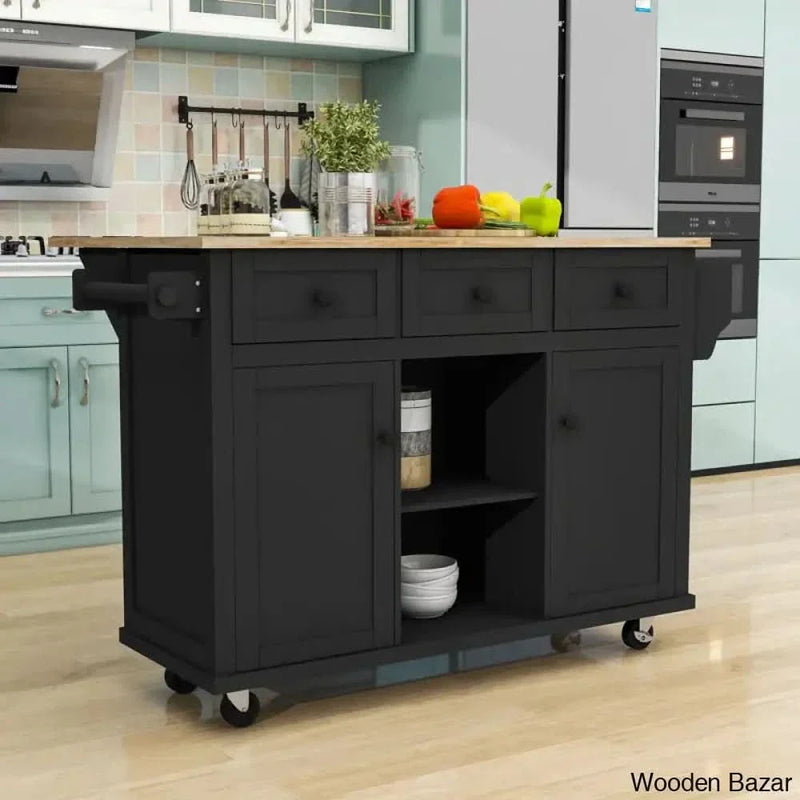 Dyches Kitchen Island with Storage Cabinet and 3 Drawers for Dinning Room Kitchen trolley cart cabinet kitchen island with storage