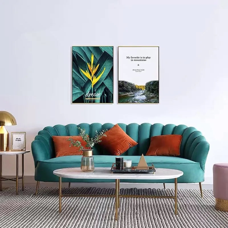 Rene Modern Channel Tufting Sofa Plush Green Velvet Upholstered 3-Seater Sofa