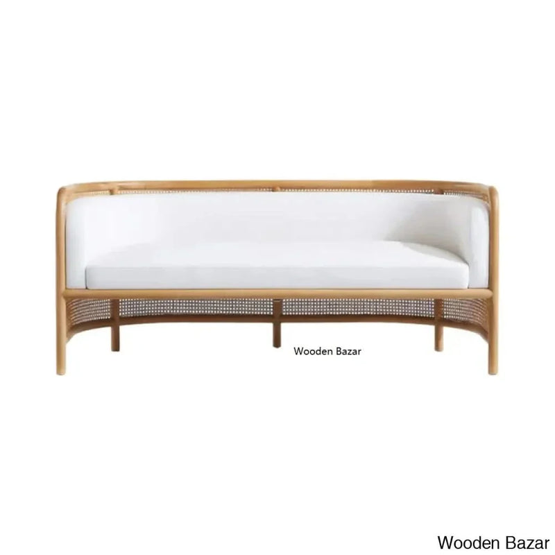 EHAN SOLID ASH WOOD & RATTAN 3 SEATER SOFA- Wooden Empiro