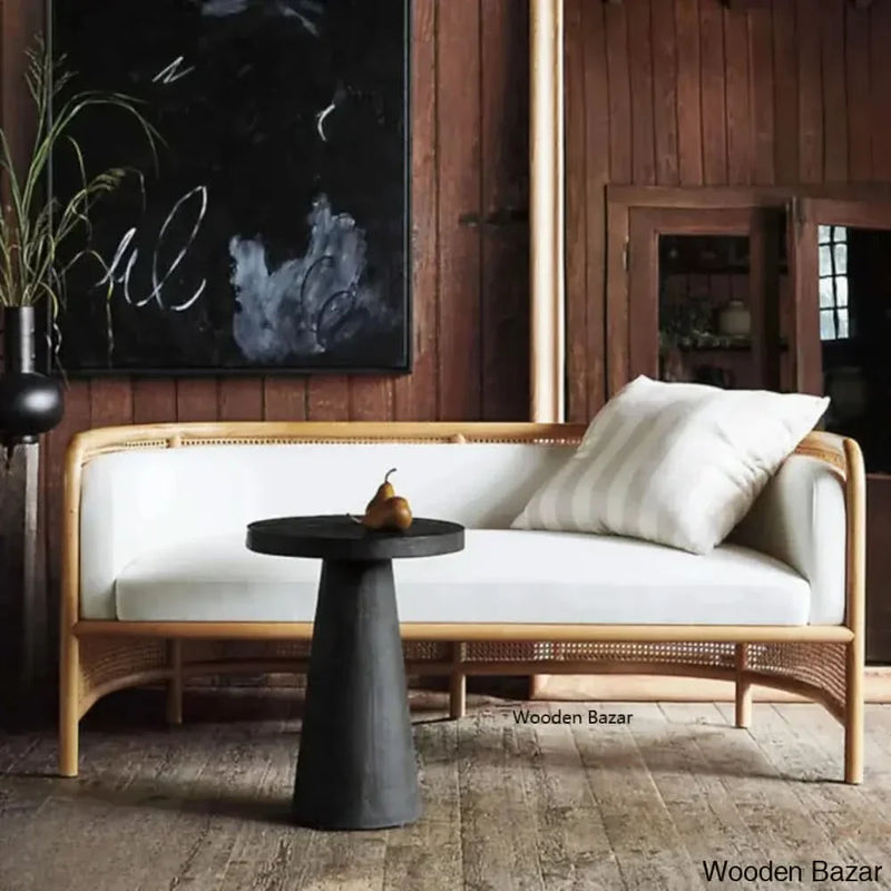 EHAN SOLID ASH WOOD & RATTAN 3 SEATER SOFA- Wooden Empiro