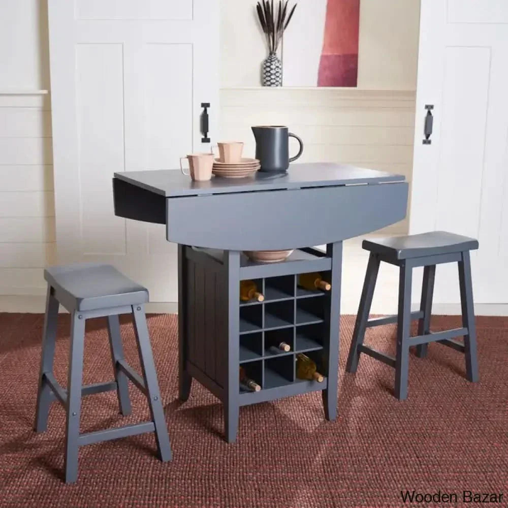 Elexar New 2 Seater Extendable Solid Wood Dining Set - Wooden Empiro Gray