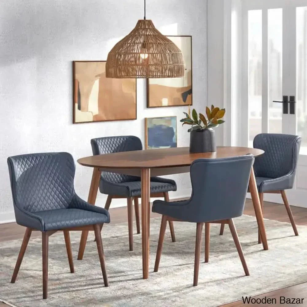 Elisco Modern Dining Table Set For Living - Wooden Empiro Blue / 4 Seater
