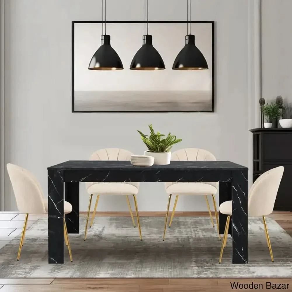 Eloska Modern 4 Seater Dining Table Set - Wooden Empiro Black With Beige Chairs