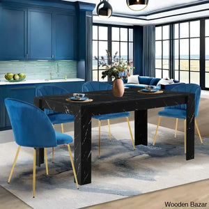 Eloska Modern 4 Seater Dining Table Set - Wooden Empiro Black With Blue Chair