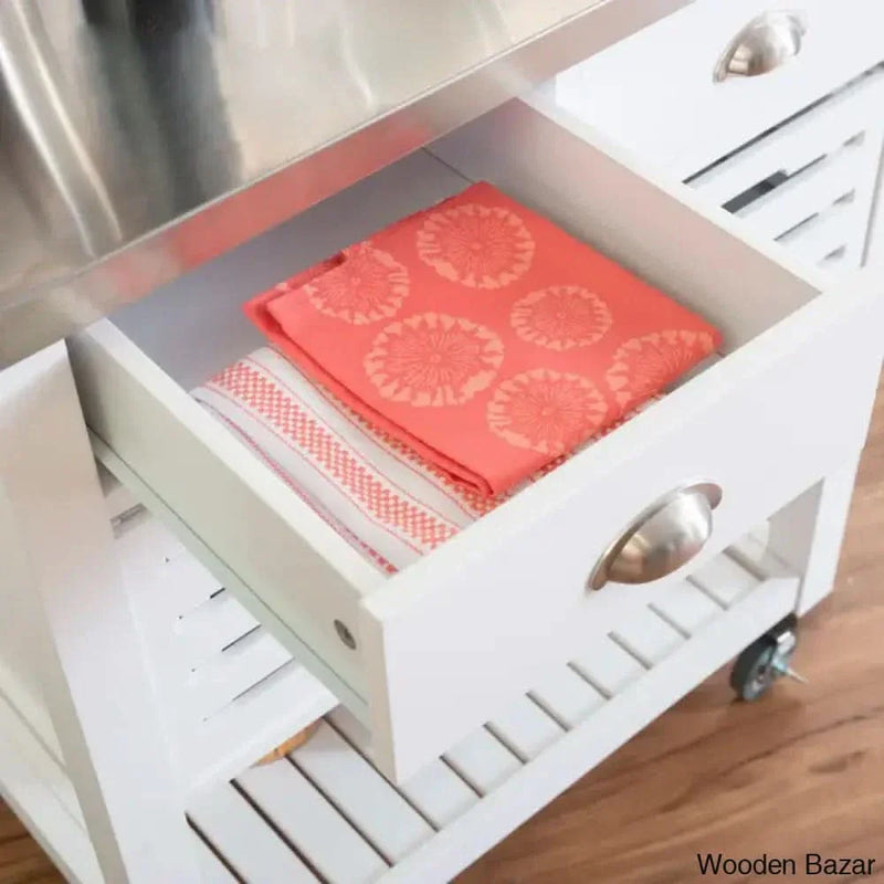 Fisnike Stainless Steel Top 2-Drawer Kitchen trolley Cart With Storage Bins cabinet kitchen island with storage