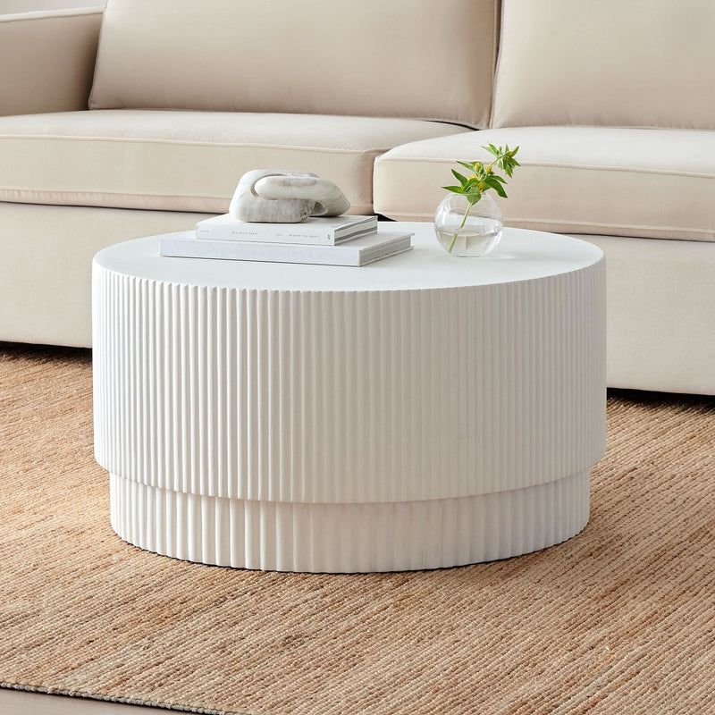 Kenoil Fluted Ceramic Indoor/Outdoor Coffee Table - Wooden Empiro