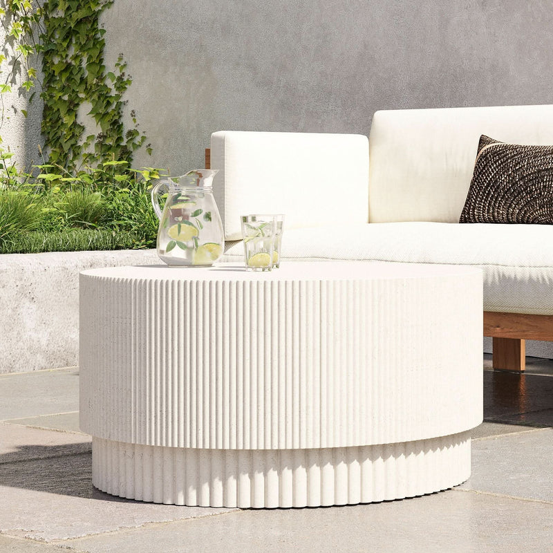 Kenoil Fluted Ceramic Indoor/Outdoor Coffee Table - Wooden Empiro