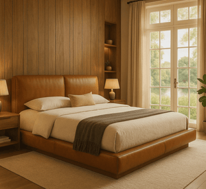 Plum 100% Solid Wood Leatherette Bed - Beds - Gharaana