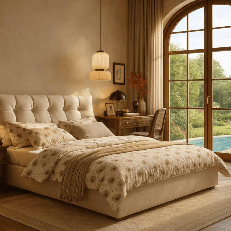 Rysa 100% Solid Wood Upholstered Bed