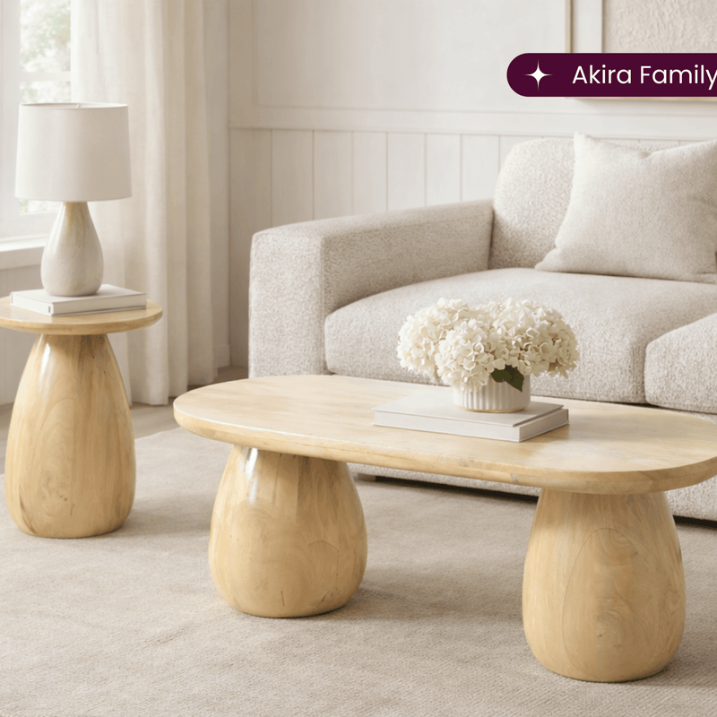 Akira Oval top Solid Wood Center Table & Side Table Combo