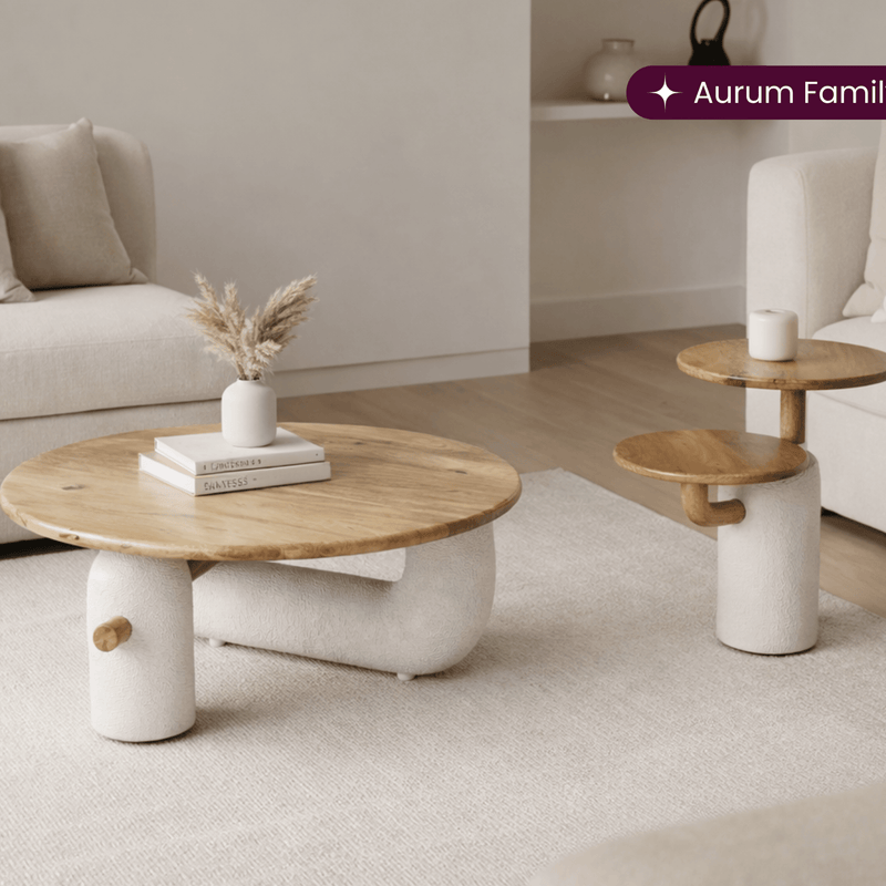 Aurum Round Stone Finish Coffee Table & Side Table Combo