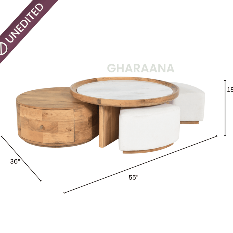 Cara Nesting Storage Solid Wood Centre Table with Seating