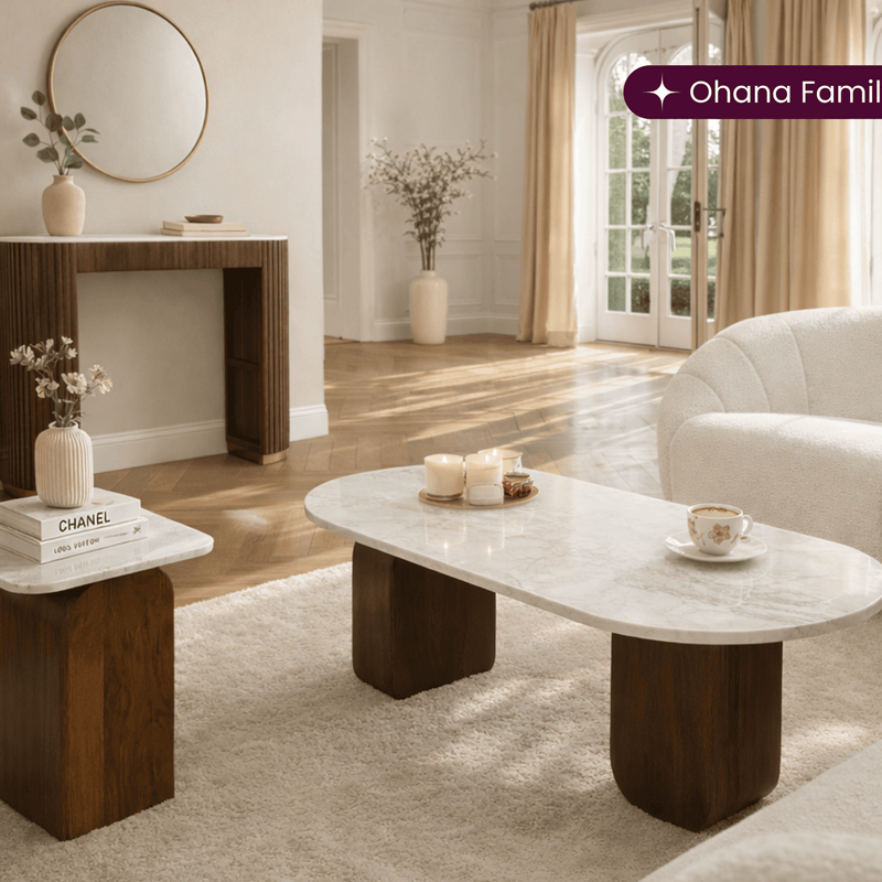 Ohana Natural Marble Minimalist Centre Table & Side Table Combo