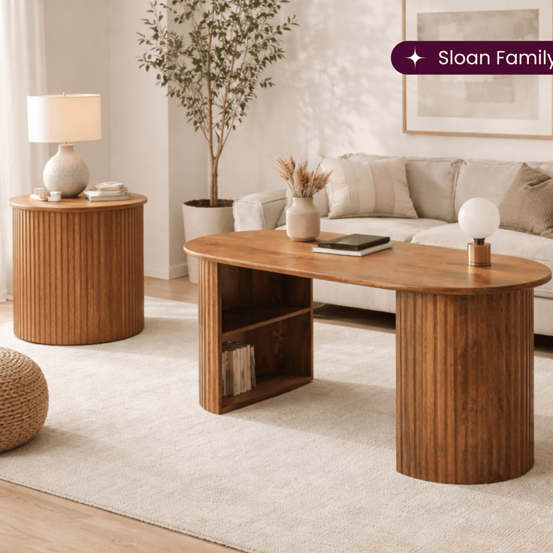 Sloan Fluted Leg Wooden Centre Table & Side Table Combo