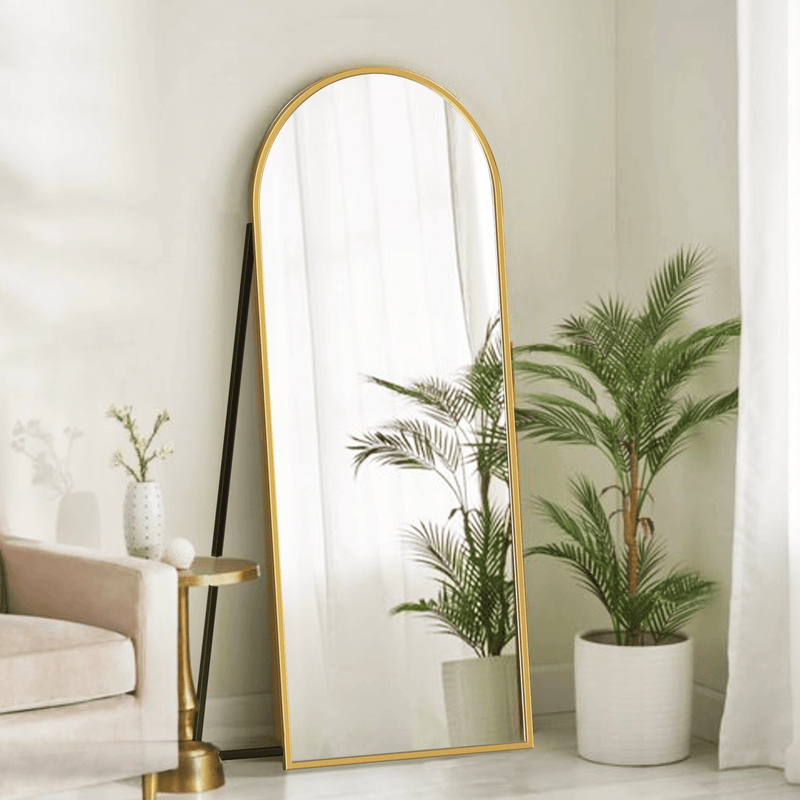 Arched Metal Floor Mirror with Stand