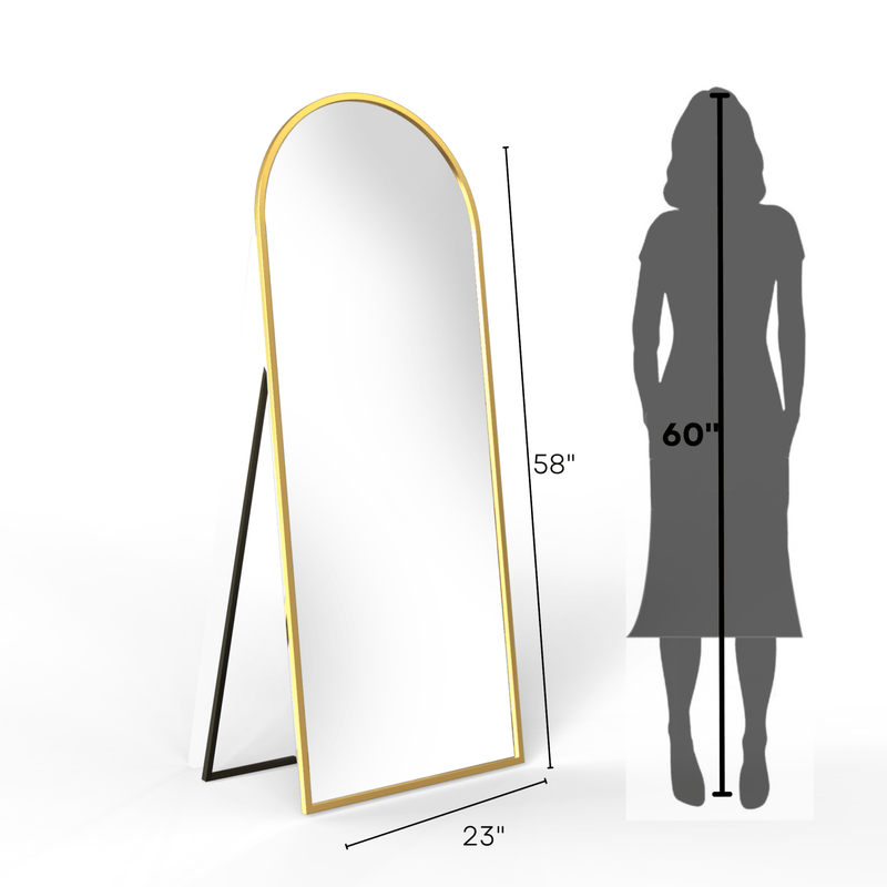 Arched Metal Floor Mirror with Stand