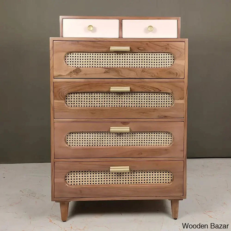 Gilda Elevated Lifestyle Solid Wood Rattan Cane 4 Chest of Drawers