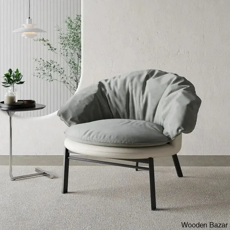 Gray & Beige Cloud Accent Chair Velvet & PU leather Lounge Chair with Padded Cushion - Wooden Empiro