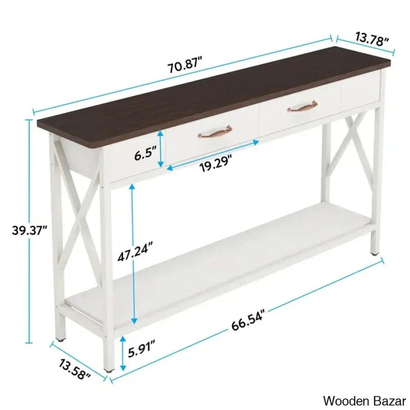Grim Console Table with 2 Drawers, Long Sofa Table