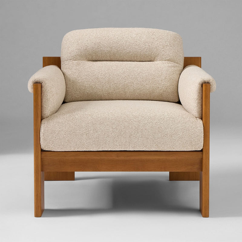 Kain Solid Wood Armchair with Textured Upholstery - Wooden Empiro