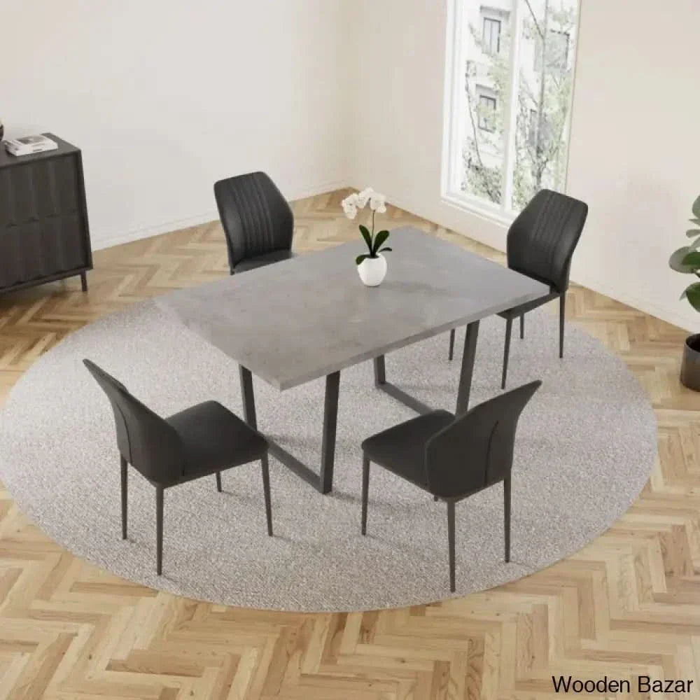 Hardian 4 Seater Rectangular Dining Table Set With Chairs For Kitchen Room Black