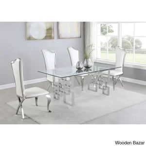 Harrisonn 4 Seater Luxury Glass Top Double Pedestal Dining Set White