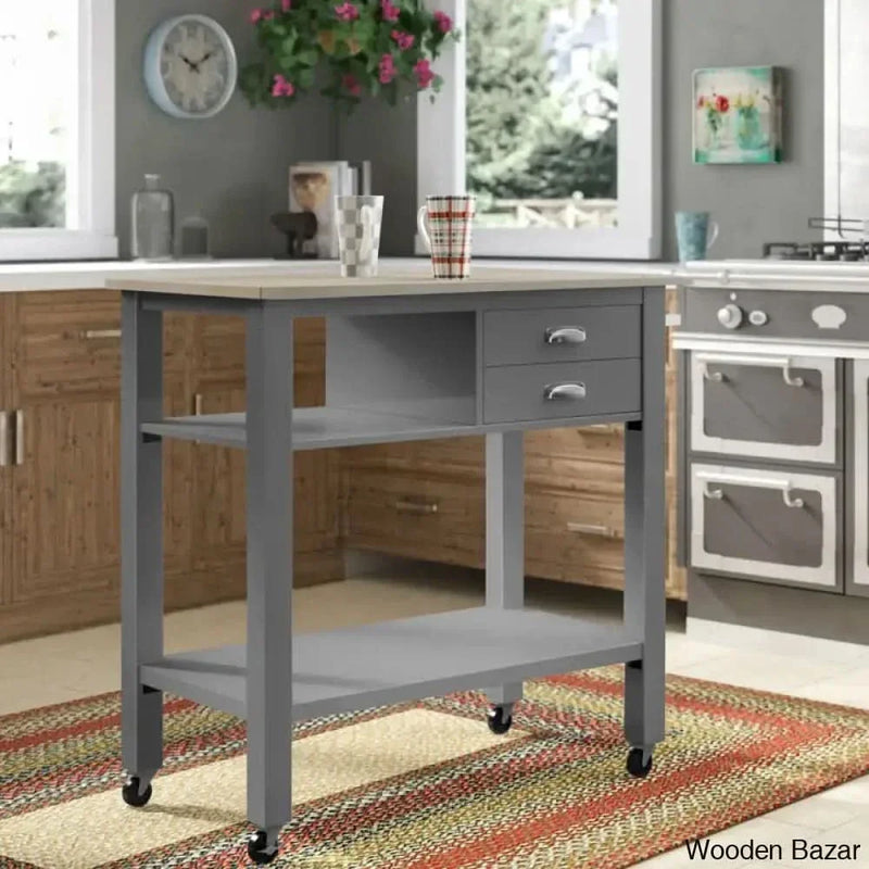 Hukill Rolling Kitchen Cart with Solid Wood Top Kitchen trolley cart cabinet kitchen island with storage