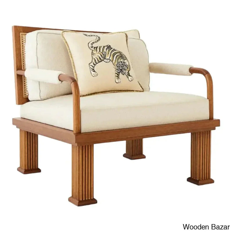 IKKAVIN SOLID WOOD & RATTAN BOUCLE ARM CHAIR - Wooden Empiro