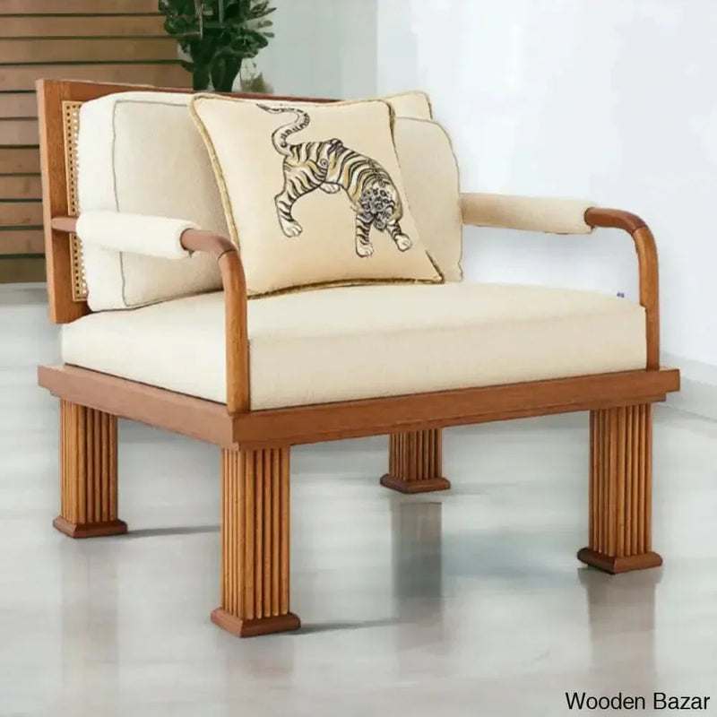 IKKAVIN SOLID WOOD & RATTAN BOUCLE ARM CHAIR - Wooden Empiro